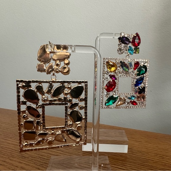 Multi Stone Square Chandelier Earrings - Picture 3 of 3
